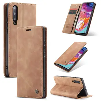 Caz Pentru Samsung Galaxy A70 Piele Magnetic Flip Cover Portofel Card De Credit Slot Pliabil Suport Antișoc Complet Capacul De Protecție