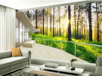 Foto personalizat tapet 3D stereoscopic Verde pădure, Foto tapet, tapet personalizat TV stabilirea perete din camera de zi canapea