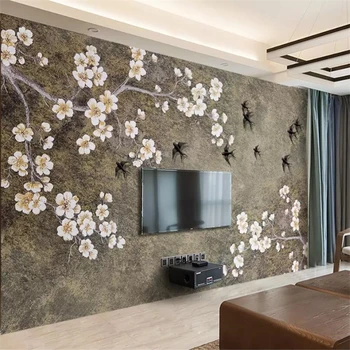 Tapet personalizat 3d picturi murale Chineză stil retro nou Chinezesc prune înghiți TV de fundal de hârtie de perete pentru living Hotel picturi murale 3d