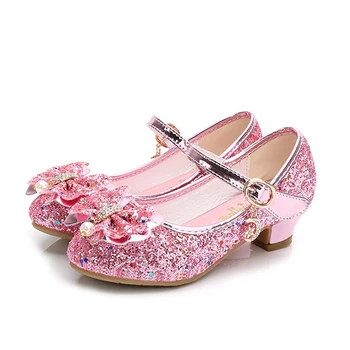Printesa Pantofi Fete Fluture Nod cu Toc Paiete Non-Alunecare de Performanță Petrecere Pantofi Copii Crystal Pantofi de Piele pentru Copii