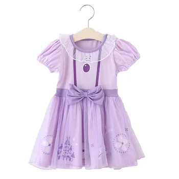 Noul Stil de imbracaminte pentru copii de Vară cu mânecă Scurtă Fete Dress Arc pentru Copii Fusta Sophia Princess Fusta