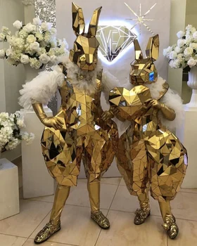 Aur iepure oglindă Costum de Scena show-bărbați și femei petrecere de Halloween, joc de Rol costum Parc de Distracții Parc Tematic Parada