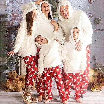 Iarna De Craciun Familia Potrivire Costume Adulti Copii Familie Cu Gluga Hanorac Hanorac Fleece Cald Set De Pijamale