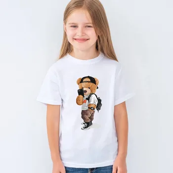 4-12T Haine Copii Baieti Fete Bumbac T-shirt ropa para niños Fotografie Urs Mic de Imprimare cu Mâneci Scurte pentru Copii Alb-Tees