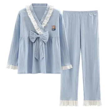 2022 Bumbac Arc Dulce Drăguț Femei Pijama Set Japonia Kimono Sleepwear Fata Homewear Casual sex Feminin Pijamale, haine de casă 3XL 5XL Picătură Navă