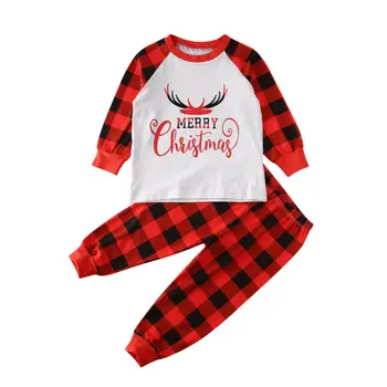 2020 Haine de Crăciun Copilul Boy Fata de Pijama cu Maneca Lunga Set Xmas Top Carouri Pantaloni de Pijamale Dimensiunea 3-8Y