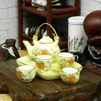6 Buc/Set Portabil Casă De Păpuși De Porțelan Cupa Ceramice Netede Păpuși Ceai Set De Tacamuri De Bucatarie Păpuși Oală De Ceai