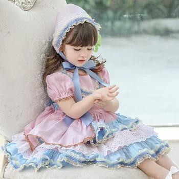 3PCS Fată Prințesă ce dreess copil Copil Lolita Stil spaniol Copii Petrecere Stratificat Rochie de Bal High-End Personalizate