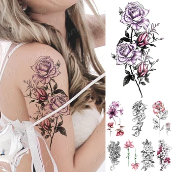 Impermeabil Tatuaj Temporar Autocolant Rose Floare De Lotus Henna Flash Tatuaje Prune Lily Body Art Brațul Fals Maneci Tatuaj Femei Bărbați