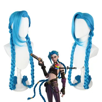 LOL Jinx peruca cosplay Jinx albastru impletituri Loose Cannon peruca cu albastru împletituri Jinx par sintetic + capac de peruca