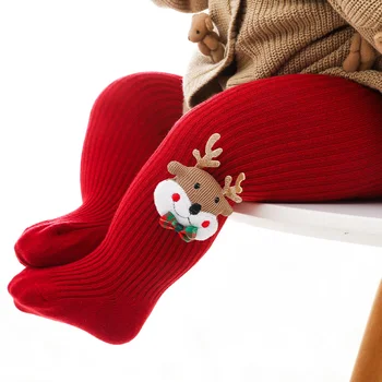 Copii Crăciun Roșu Dresuri Copilul Mic Copil Fata De Copil Nou-Născut Se Ingroase Folie De Cald Tricot Chilot Termic De Anul Nou Arc Pantaloni Ciorapi
