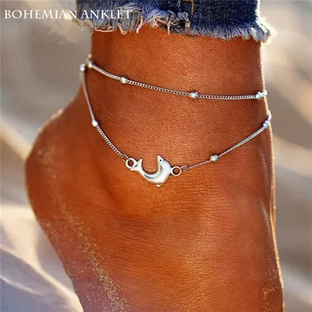 Boem bratara Delfin glezna margele de argint brățară moda dublu plaja picior ornamente brățări pentru femei accesorii