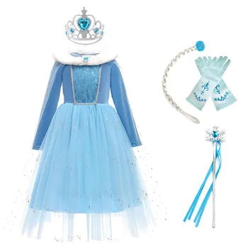Copil Nou Elsa Haine Copii Frozen 2 Crăciun Fantezie Rochie Fetita Printesa Cosplay Albastru Îmbrăcăminte Ziua Rochie Cu Paiete