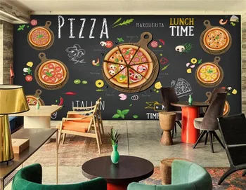 Restaurant personalizat tapet,Mână-pictat desene animate pizza delicioasa,picturi murale 3D pentru cafenea restaurant perete de fundal tapet PVC