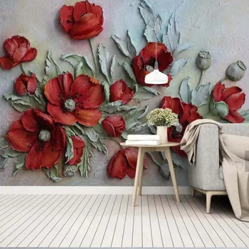 3D Relief Floare Roșie Moderne Murală Foto Tapet Personalizat Dimensiune pentru Camera de zi Dormitor imagini de Fundal de Imprimare de Hârtie de Perete Roll