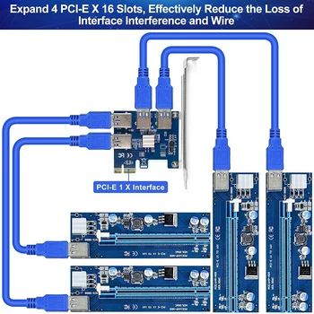 PCIE de la 1 La 4 Adaptor Riser Card, PCIE Splitter de la 1 La 4 Riser Card, PCIE 1X La 4X, 4 În 1 PCI-E Coloană Adaptor Placa USB 3.0