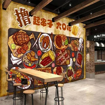 Personalizat Murală Grătar Hand-vopsea Restaurant Fast-Food Industriale Decor 3D Perete Hârtie Auto-adeziv Tapet Papel De Parede 3D