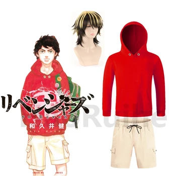 Tokyo Răzbunătorul Hanorac Hanagaki Takemichi Ken Ryuguji Anime Costume Cosplay Pulover Roșu Bărbat Femeie Tricou Cu Pantaloni Scurți Costum Peruci