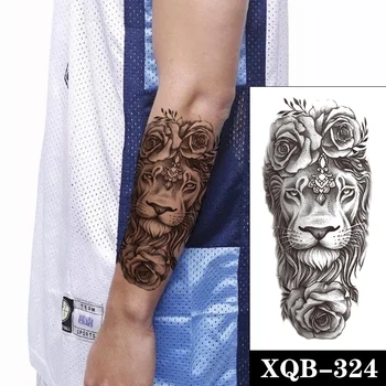 Impermeabil Tatuaj Temporar Autocolant Negru Leu a Crescut de Flori Design de Bijuterii Tatuaje False Flash Tatuaje Braț de Arta Corp pentru Femei, Bărbați