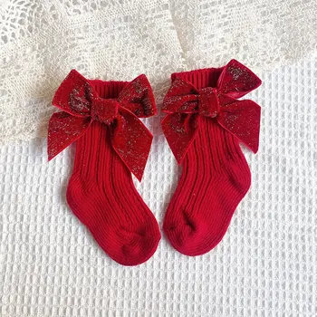 Iarna pentru Copii Fete de Crăciun Șosete Rochie cu Bowknot Moale Cald Șosete Tricotate Încălzit de Picior pentru Sugari 0-12 Luni