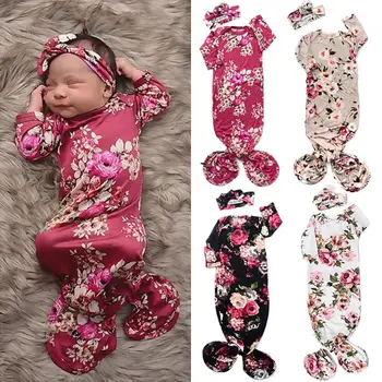 0-6M Fata de Copil Florale Saci de Dormit Fetele Floral Maneca Lunga Somn Folie Înfășa+Bentita Pentru Nou-născut 8 Culori, Sacul de Dormit