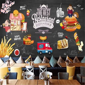 Personalizat Hot Dog, Burgeri de Vest Restaurant Fast-Food de Fundal pictura Murala de Perete Wallpaper 3D Snack Bar, Hamburger, pizza Hârtie de Perete 3D