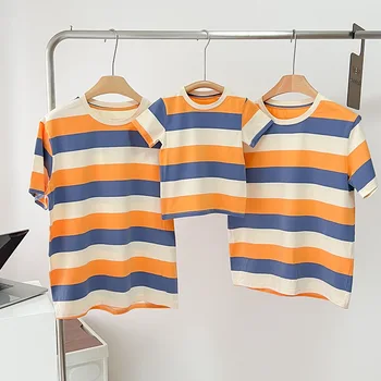 100% Bumbac de Familia T-shirt pentru Tatăl și Fiul cu Mama și Fiica de Potrivire Haine Copii Adulti Moda cu Dungi Camasi Topuri