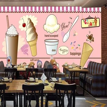 Personalizate Orice Dimensiune 3D inghetata Magazin de Cafea Ceai Lapte Restaurant Fundal Decorativ de Perete Decor Acasă Autocolante Papel De Parede de Artă