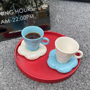 Nordic Ceașcă de Cafea 100 ml Cafea Espresso Cana Ceramica Set Creativ Cer Albastru Nor Alb Set de Ceasca de Decorare Camera de zi Accesorii