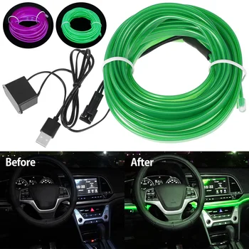 5m EL Wire Auto Interior Led Lampă Decorativă EL Cabluri Neon Banda Pentru Auto DIY Flexibil de Lumină Ambientală USB Atmosfera de Petrecere Diode