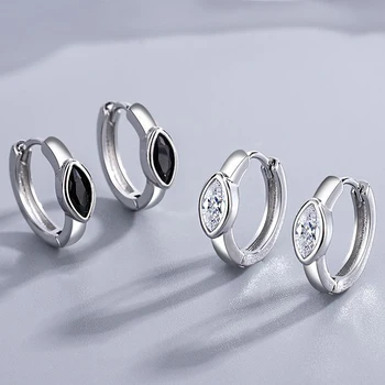 Negru/Transparent, Oval în Formă de Cristal Zircon Rafinat Mici Hoop Cercei Placate cu Argint Moda Bijuterii Ureche Cadou pentru Femei Fata