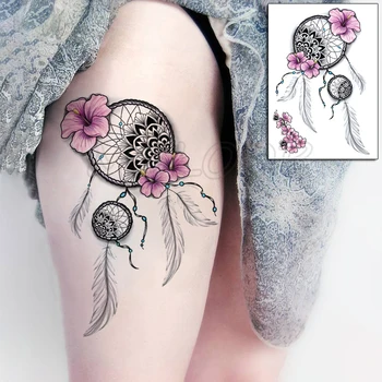 Autocolante tatuaj Pene Dreamcatcher Roz Mandala cu Flori Tatuaje Temporare Tatuaje False pentru Femei, Bărbați Corp Machiaj rezistent la apa Artă