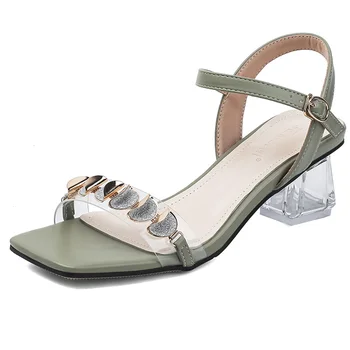 2021 Noi de Vara pentru Femei Sandale cu Paiete Cristal Toc Gros, cu Toc, Catarame, Talpa Cauciuc de Dimensiuni Mari Pantofi de damă