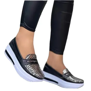 2022 moda rotund deget de la picior redus de sus pană platforma adidasi confort Non alunecare mocasini femei plus dimensiune 43 plat pantofi casual femei