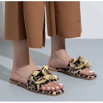 Moda Leopard de Imprimare Sandale Plate Confort Papuci de Plaja Sexy sandale de Vara Pantofi pentru Femei Plus Dimensiune