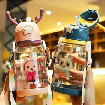 Copiii sticle de apă de paie de plastic sticlă de apă curea de vară sticle de băutură student copii sticle de desene animate fierbător