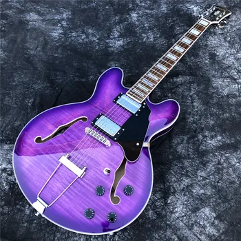 Grote Lucios Violet Flame Maple Chitara Electrica,2021 Nou De Înaltă Calitate, Semi Hollow Jazz Chitara