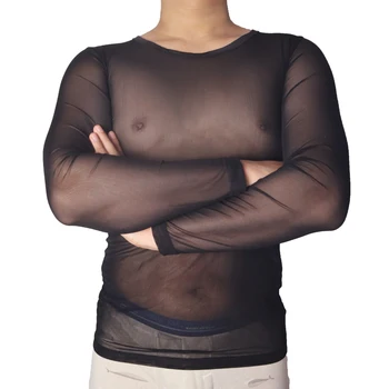 AIIOU 2022 Barbati Tricou de Plasă Strălucitoare Plasă de Maieuri Barbati Sexy Transparent, O-neck Maneca Lunga Tee Topuri de Fitness Streetwear Camisetas