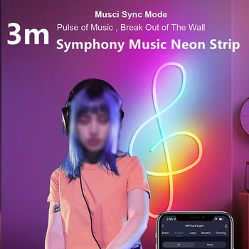 3m Simfonie WiFi Muzică Neon Lumina Benzi a Condus Lumina Muzica Bar DIY Modelare USB Banda de Lumina RGB Led Strip Lumini de 16 Milioane de Culori
