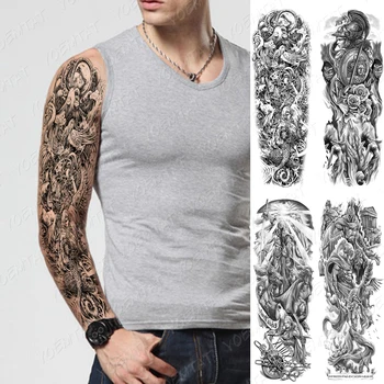 Rezistent La Apa Temporar Brat Autocolant Tatuaj Grec Poseidon Războinic Craniu Înger Flash Omul Tatuaj Body Art Fals Maneci Tatuaj Fem
