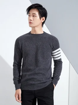 LHZSYY 100% Lână de Înaltă Calitate Bărbați pulover Pulover O-Gât Tricotate Casual Top cu Maneci Lungi Tricou de Toamnă Și de Iarnă coreeană
